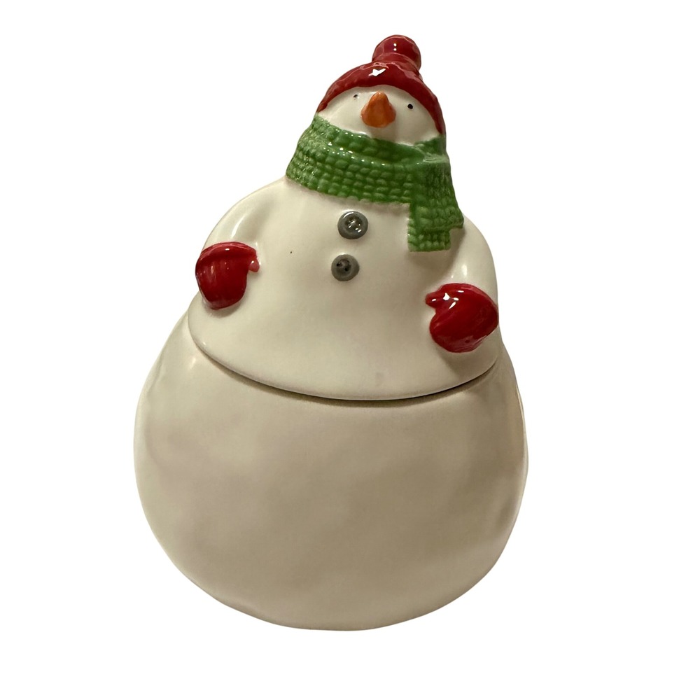 Hallmark Snowman Ceramic Cookie Jar Red Hat Green Scarf Christmas Holiday Decor
